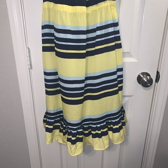 Joe Fresh Yellow Blue Stripe Halter Top Casual Summer Dress Size Large - Picture 4 of 10